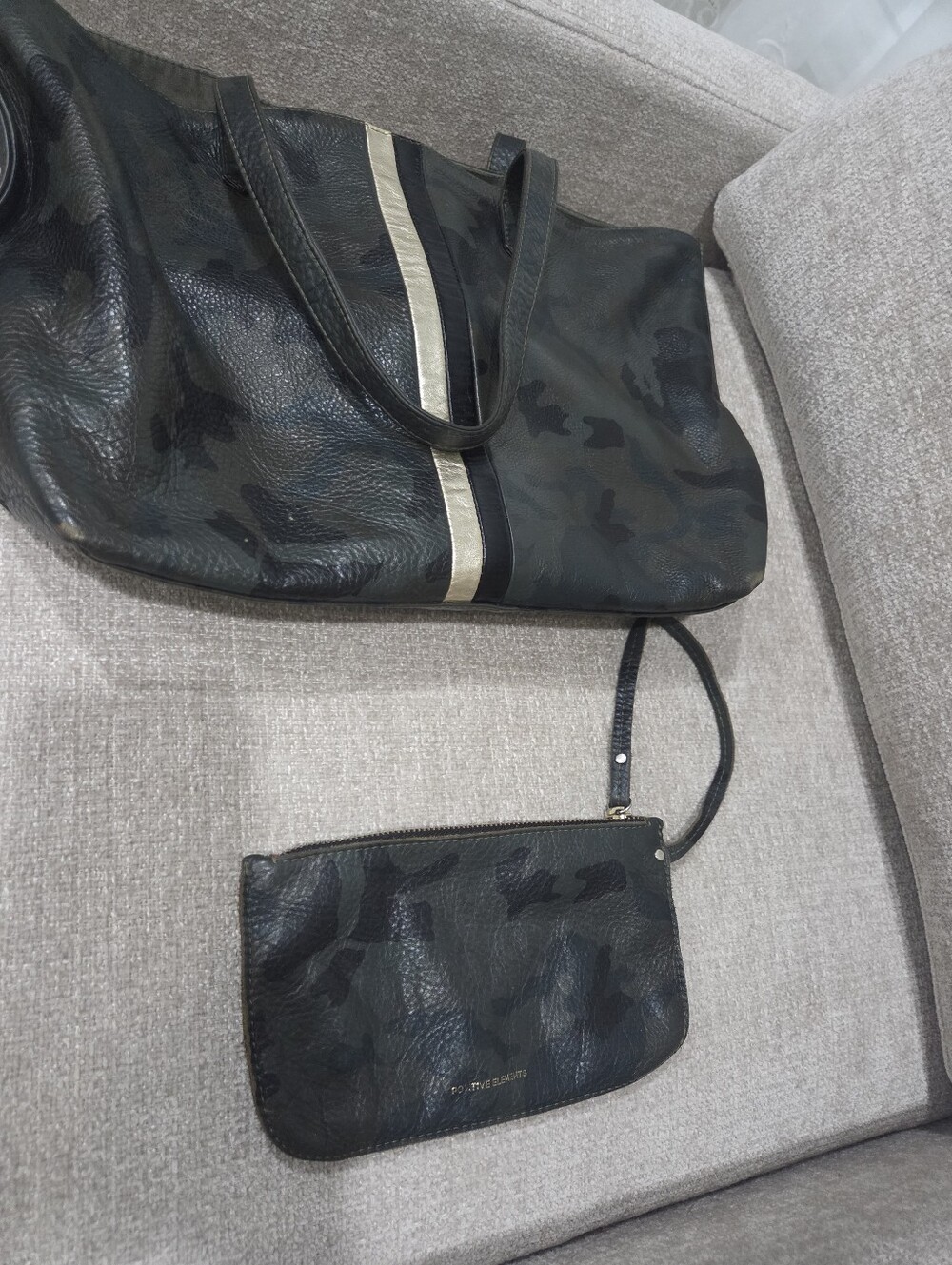 Positive Element Leather Tote Bag with Metallic Stripe - Black/Camo - Picture 4 of 9